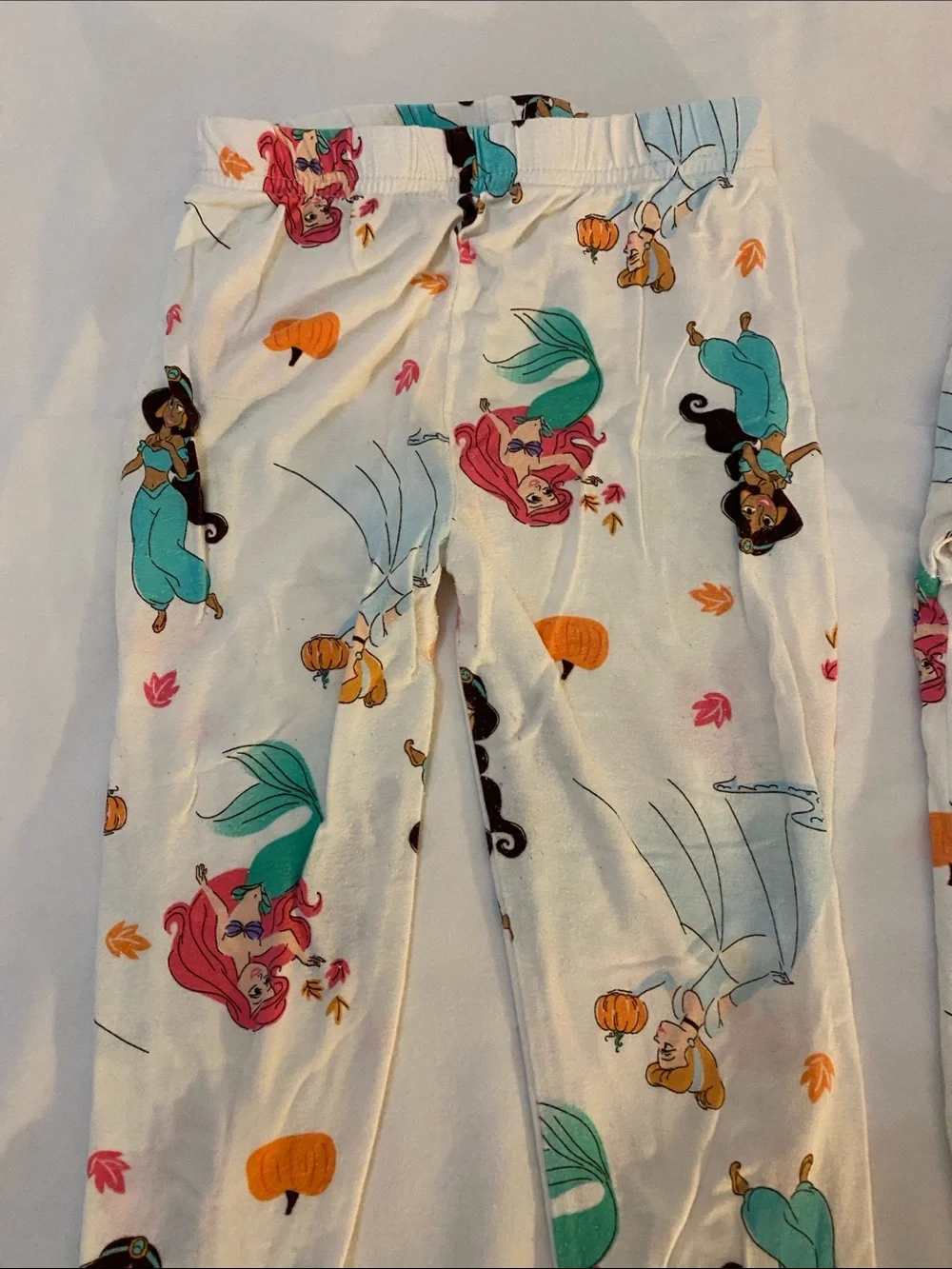 Disney Girls White Pajama Set with Teal, Pink and Orange Princess Prints